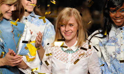 Photo of Lauren Smith among her models at Graduate Fashion week.