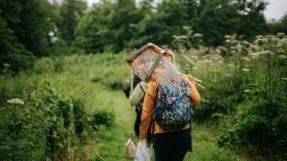 IFP STEM biology students out in the woods doing field work
