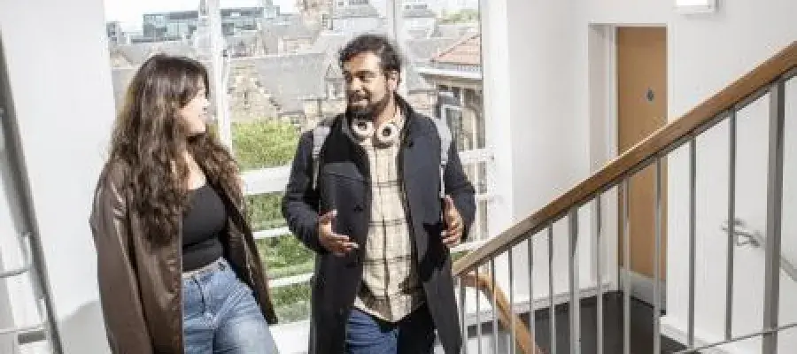 Reearch students on stairs