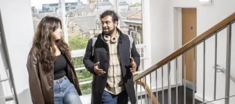 Reearch students on stairs