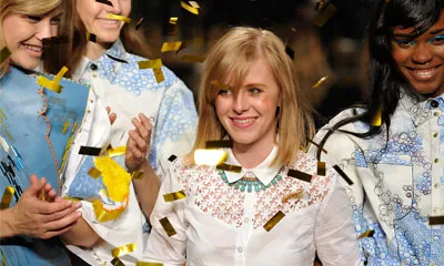 Photo of Lauren Smith among her models at Graduate Fashion week.