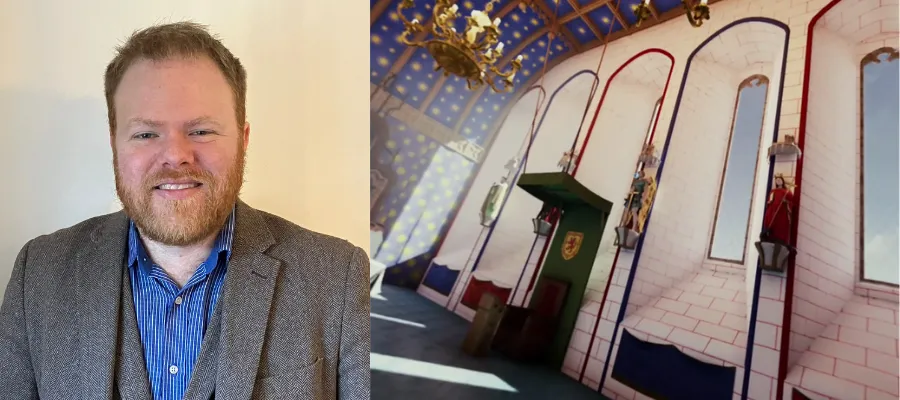 James Cook with image of interior of Linlithgow Palace