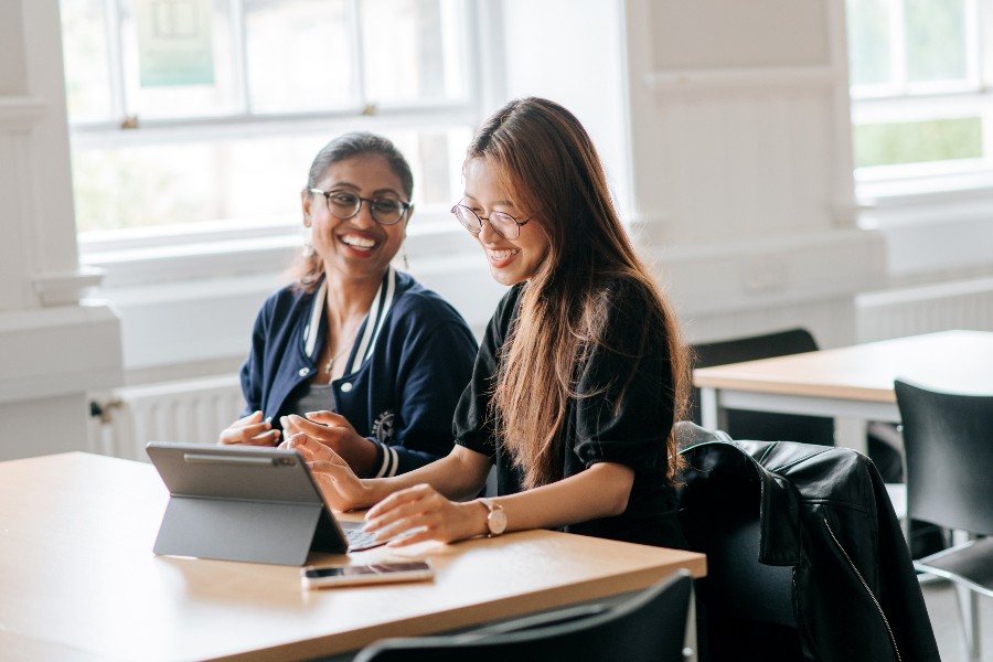 two students in classroom