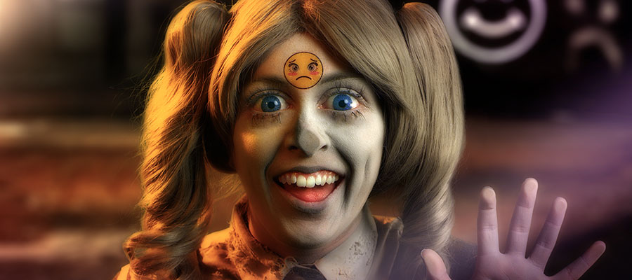 Still image from Rachel Maclean's \"Feed Me\" video